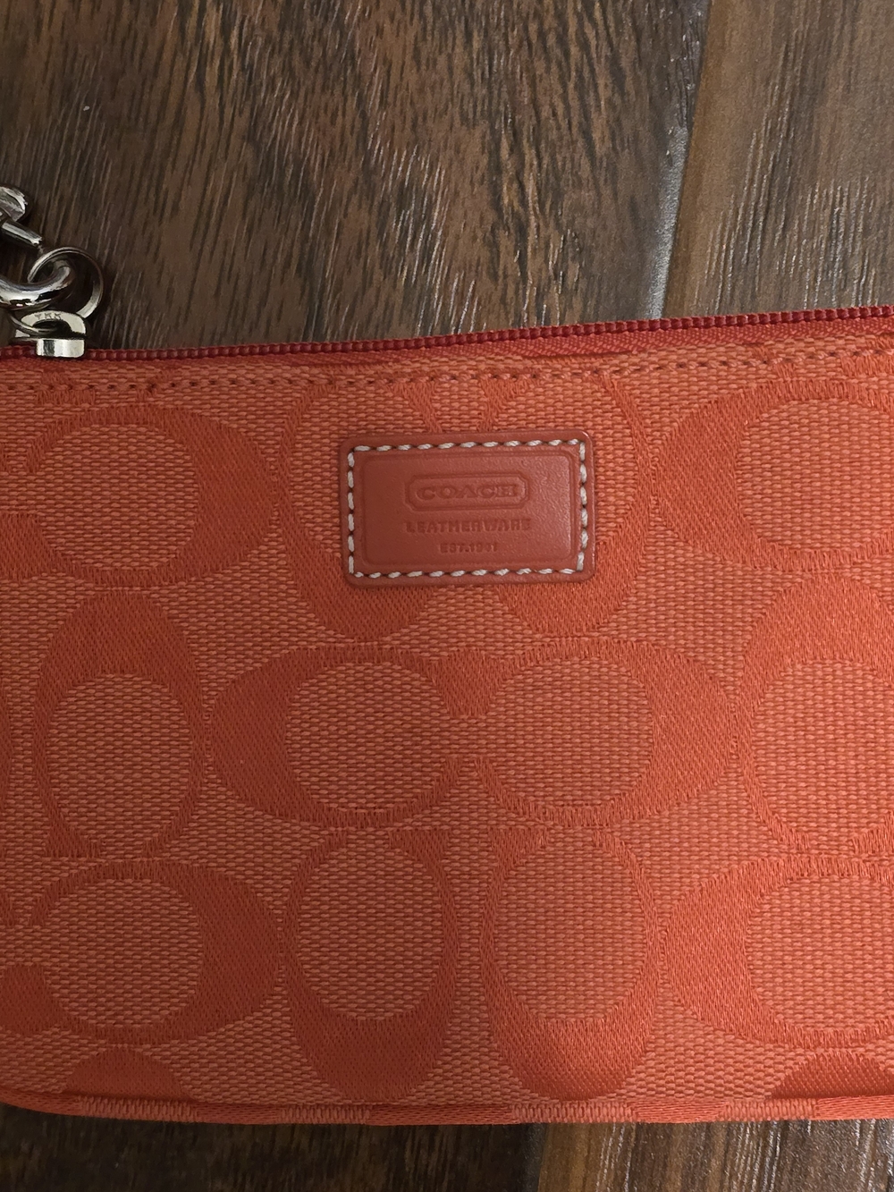 Coach Orange Signature Jacquard Wristlet